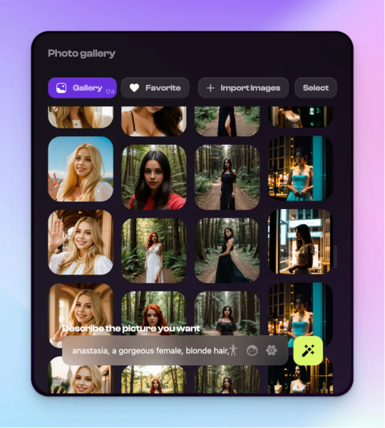 Photo and video gallery of the Nastia AI image and video generator