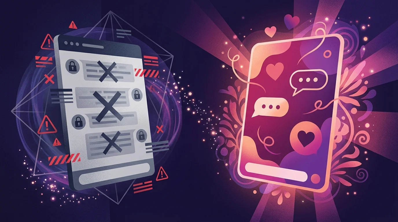 Censored vs uncensored AI chat interfaces side-by-side — NSFW AI chat illustration